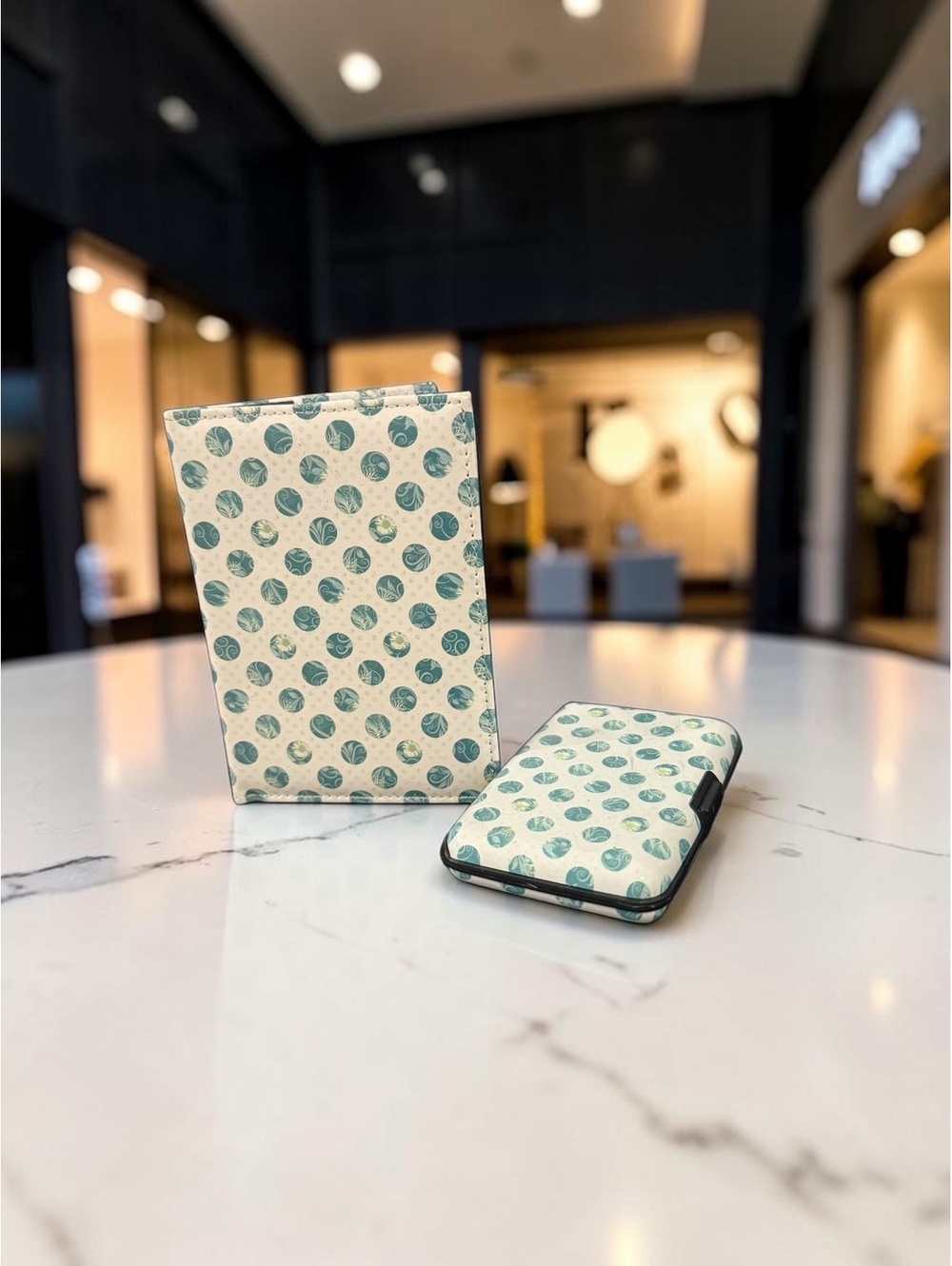 Teal Polka Dot Travel Set Passport Holder & Accordion Card Case Wallet